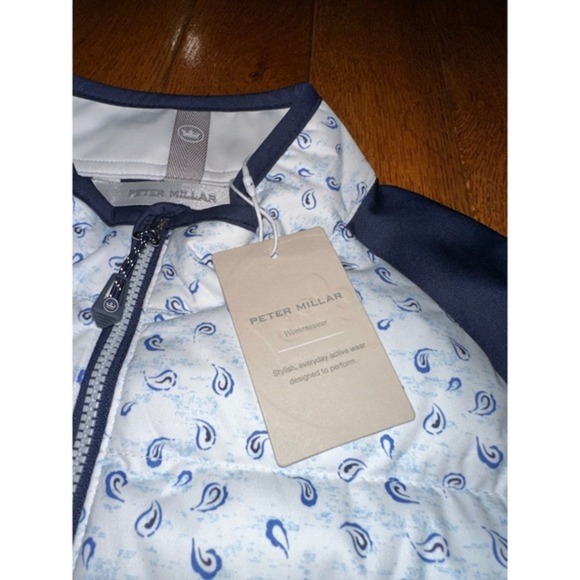 Peter Millar Fuse Hybrid Vest Medium Tossed Paisley White/Navy zippered NWT $225 - Picture 12 of 12